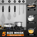 Stainless Steel Whisk Set with 7"+5" Mini whisks, Walfos Heavy Duty Whisks, Kitchen wisk (7+9+11in) Premium for Whisking, Blending, Beating, Frothing & Stirring.