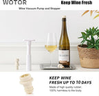 WOTOR Wine Saver Vacuum Pump with 8 Stoppers, Wine Stopper & Preserver, Reusable Bottle Sealer Keeps Fresh, Ideal Accessories Gift, Flat Handle (White)