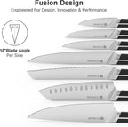 Kitchen Knife Set, 14 PCS Knife Sets for Kitchen with Block, X50CrMoV15 High Carbon German Steel Knife Set with 6X Serrated Steak Knife, Heavy