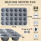 24 Cups Silicone Mini Muffin Pan Set, Nonstick Mini Cupcake Pans, BPA Free Small Muffin Tin for Baking, Set of 2 (Grey+Grey)