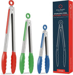 Kitchen Tongs for Cooking with Silicone Tips, Heat Resistant Tongs for Serving Food, 7-Inch, 9-Inch, 12-Inch Locking Silicone Tong, Set of 3 Salad Tong, Mulitcolor Kitchen Utensils