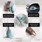 COOK WITH COLOR Silicone Cooking Utensils, Kitchen Utensil Set, Easy to Clean Silicone Kitchen Utensils, Cooking Utensils for Nonstick Cookware, Kitchen Gadgets Set, Mini, Aqua