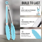 Hotec Silicone Kitchen Tongs for Cooking 9-Inch Serving Tongs with Silicone Tips, Set of 3 (Gradient Blue)