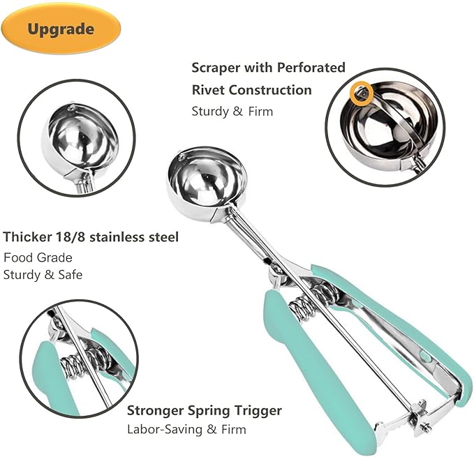 Cookie Scoop, Ice Cream Scoop, 2 Tbsp/ 30 ml/ 1 oz Cookie Scoops for Baking, 18/8 Stainless Steel Cookie Scooper for Baking, Ice Cream Scooper with Trigger Release, Cookie Dough Scoop (Mint)