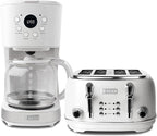 Haden Heritage 4 Slice Wide Slot Stainless Steel Toaster Bundled with 12 Cup Programmable Drip Coffee Maker Coffee Machine, Ivory & Chrome