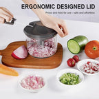 LHS Manual Food Processor Large Vegetable Chopper, 1000ML Pull String Chopper Garlic Mincer Onion Cutter for Veggies,Salad,Fruits, Nuts, BPA Free, GREY