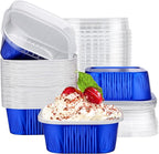 EUSOAR Creme Brulee Ramekins Disposable, 50pcs 10oz Cupcake Liners Foil Baking Cups with Lids, Aluminum Muffin Cups Square Dessert Wrappers Mini Cake Loaf Bread Pans for Wedding Birthday Party
