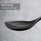 2 Pack Large Silicone Cooking Spoon, Non-Stick Slotted and Solid Spoon set with Deep Bolw and Measurement Mark for Mixing, Serving, Draining, Scooping, Scraping, Heat Resistant Kitchen Utensils, Black