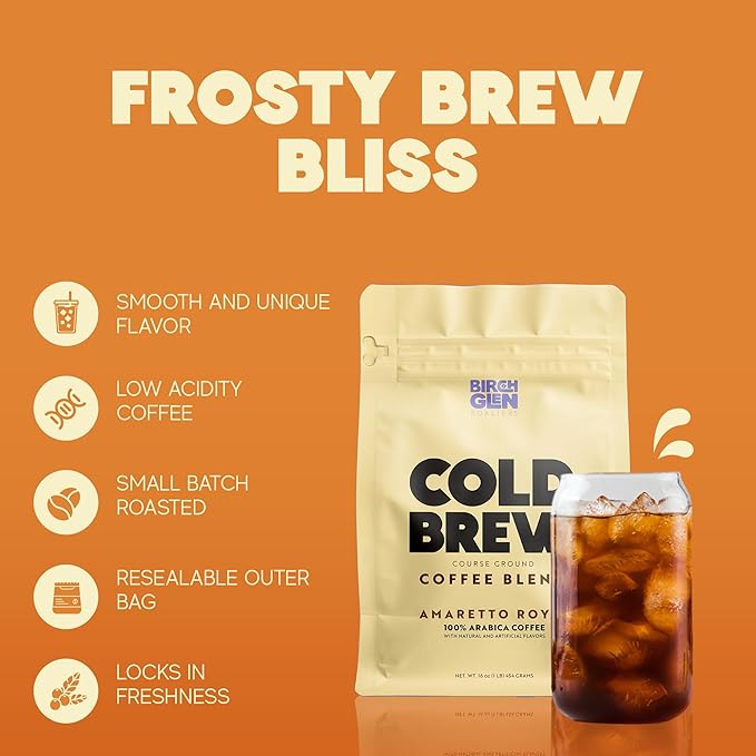 1 lb Dark Roast Cold Brew Coffee Blend, Coarse Ground Colombian - Birch Glen Roasters - 16 oz Resealable Bag