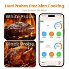 Wireless Meat Thermometer with 2 Color-Coded Probes, ±1.8℉ Accuracy, IP67 Waterproof, App Control & Real-Time Monitoring, Two-Way Alerts for Kitchen, BBQ, Grill, Oven, Smoker