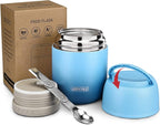 17 oz Insulated Lunch Containers, Hot Food Jar, Wide Mouth, Vacuum Stainless Steel Thermo Lunch Box with Handle and Folding Spoon, Blue