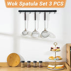FJNATINH Wok Spatula and Ladle Skimmer Spoon - Stainless Steel Cooking Utensils Set of 3,Kitchen Wok Utensils Set