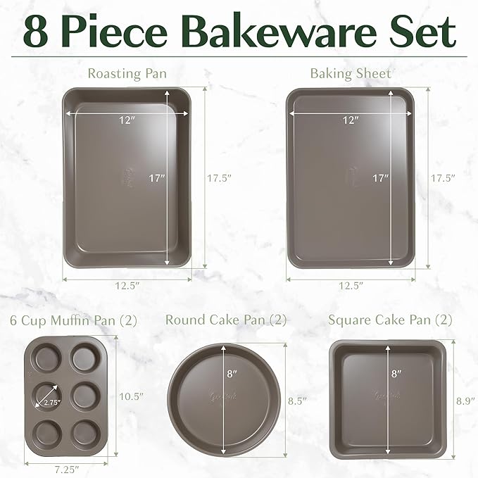 Goodful All-In-One Nonstick Bakeware Set, Stackable and Space Saving Design includes Round and Square Pans, Muffin Pans, Cookie Sheet and Roaster, Dishwasher Safe, 8-Piece, Graphite