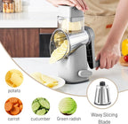 Rotary Cheese Graters with 4 Blades, Hand Crank Cheese Grater with Waffle Slicer, Red, Black and White Cheese Shredder with Suction Base, Easier for Shredding & Grating (Grey, 4 Graters)