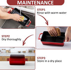 Leonyo 9 x 6 inch Cast Iron Loaf Pan with Lid, 2-in-1 Enameled Sourdough Baking Pan, Homemade Bread Dutch Oven for Pound Cake, Lasagna, Up to 500℉ & Red
