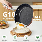 Nuwave 3-Piece 8”, 10”, 12” Forged Lightweight Frying Pan Set, G10 Healthy Duralon Blue Ceramic Ultra Non-Stick, Ergonomic Stay-Cool Handles, Induction-Ready & Works on All Cooktops