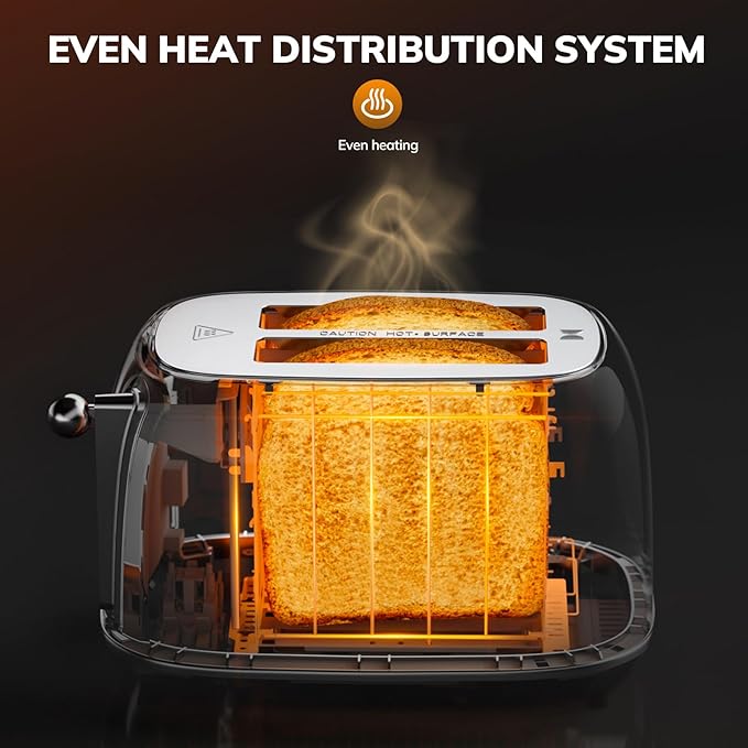 Keenstone Smart Touch Screen Toaster 2 Slice, Retro Wide Slot Stainless Steel Toaster with 6 Browning Levels, Reheat & Defrost, for Bagel, Toast, Bread, Removable Crumb Tray, Black