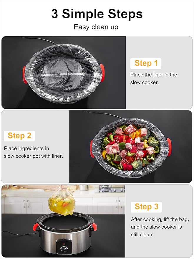 SMARTAKE Slow Cooker Liners, Extra Large Size 14"x 22" Disposable Cooking Bags, Fit 6QT to 10QT for Slow Cooker, Cooking Trays, Suitable for Oval & Round Pots, 60 Liners