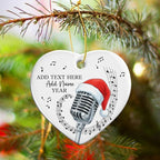 Personalized Microphone Xmas Ceramic Ornament, Recording Vocals Microphone Christmas Tree Ornaments 2025, Custom Text Name & Year Vocalist Xmas Ornament, Gift for Singer Vocalist Music Lover