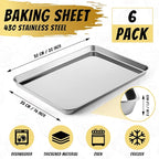 Mimorou 6 Pcs Baking Sheet Set Stainless Steel Cookie Sheet Cookie Baking Pan Bakeware Oven Tray Dishwasher Safe Commercial Grade Pans(20x14x1.2 Inch)