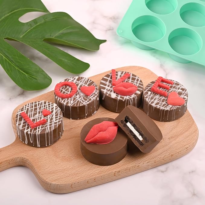 Actvty Round Chocolate Cookie Molds, 3 Pieces 12-Cavity Cylinder Chocolate Silicone Molds for Covered Oreo, Cookies Candy Jelly Mini Cakes and Muffin Baking(Green)
