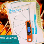 Instant Read Meat Thermometer for Kitchen Cooking, Ultra Fast Precise Waterproof Digital with Backlight, Magnet and Foldable Probe for Food,Deep Fry, Outdoor BBQ, Grill(Orange)