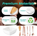 Charcuterie Board Accessories with 3 Oz Ceramic Dip Bowls, Wooden Handle Rose Gold Cheese Spreader Butter Knive Set Kit, Mini Tongs, Spoons, Forks,Honey Dipper, Cocktail Picks