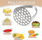 Potato Masher Stainless Steel,Wooden handle Potatoes Smasher, Manual Mashed Potato Masher Kitchen Tool for Avocado,Potatoes, Vegetables, 13.5Inch Long handle Large Heavy Duty Metal Mashing Utensil