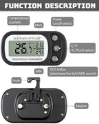 Frienda 8 Pack Black Digital Fridge Thermometer Waterproof Refrigerator and Freezer Room Max/min Record Function LCD Screen Refrigerator Thermometer with Hook and Magnetic Back for Home