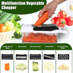 Multifunctional vegetable cutter 26 in 1 vegetable slicer, cucumber slicer, potatoes, tomatoes, zucchini, garlic, eggs, vegetable cutter with container and lid, salad cutter, dicing machine, shredder