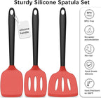 Coukre Silicone Spatula Set of 3, High Heat Resistant, BPA-Free, Kitchen Utensils, Fish Spatula, Solid & Slotted Turner for Non-Stick Pans, Flipping Eggs, Pancakes, Fish, Burgers (3, Red)