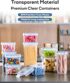 Airtight Food Storage Containers with Lids, Clear Pantry Canister Set for Kitchen Organization, Stackable Organizers for Food, BPA Free Plastic 14-Pack with Different Sizes Dark Gray
