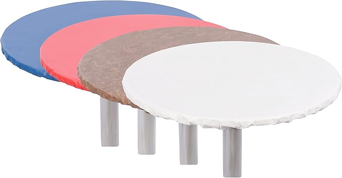 Yourtablecloth Heavy Duty Vinyl Round Fitted Tablecloth (Table Cover) with Flannel Backing Vibrant Colors Elasticized Tablecloth Great for Indoor and Outdoor Dining and Playing Cards 48” Sand