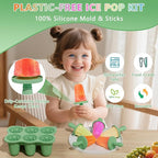 Silicone Popsicle Molds for Toddlers, 6-Cavity x 2oz Food-Grade Ice Pop Mold, Reusable DIY Fresh Fruitsicle Frozen Treats Maker (GREEN)