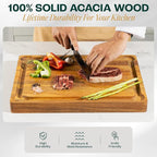 Yes4All Extra Large Acacia Wood Cutting Board for Kitchen, 24''L x 15''W x 1.5'' Thick, Durable Edge Grain Design with Juice Grooves, Pre-Oiled, Easy Grip Handle, Ideal for Chopping and Serving