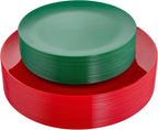 KIRE 60Pcs Plastic Plates, Premium Disposable Christmas Dinner & Dessert Plates, Modern Design, Green & Red, 30 of Each, All Seasons, 7.5inch/10.25inch, 0.1lbs, for Parties & Easter