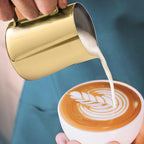 ZK Milk Frother Pitcher Stencil Stirrer Set - White Gold