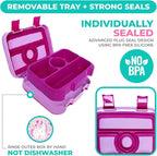 kinsho Bento Lunch Box with Insulated Bag and Water Bottle Set for Kids Toddlers, 4 Portion Sections, Removable Tray, Pre-School Girl Toddler Daycare Lunches, Snack Container, Pink Unicorn