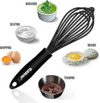 Silicone Whisk - Non Scratch Whisks for Cooking, 500°F Heat Resistant Siliocne Wisk tool, Heavy Duty Kitchen Whisks, for Blending, Beating, set of 4 (5+7+9+11 inch) Black