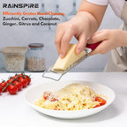 Rainspire Professional Cheese Graters for Kitchen Stainless Steel Handheld, Metal Lemon Zester Grater With Handle For Cheese, Chocolate, Spices, Kitchen Gadgets Tools, Soft Grip Handle (Red)