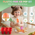 Silicone Popsicle Molds for Toddlers, 6-Cavity x 2oz Food-Grade Ice Pop Mold, Reusable DIY Fresh Fruitsicle Frozen Treats Maker (RED)