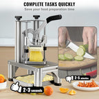 VEVOR Commercial French Fry Cutter with 4 Replacement Blades, 1/4" and 3/8" Blade Easy Dicer Chopper, 6-wedge Slicer and 6-wedge Apple Corer, Lemon Potato Cutter for French Fries with Extended Handle