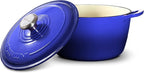Signature Enameled Cast Iron Dutch Oven, Non-Stick Serving Pot with Tight Fitting Lid for Perfect Roasting, Baking, Sauteing, and Bread Making | 7.4Q (7L) - Indigo Blue