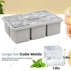 Large Silicone Ice Cube Tray 3Pack, SAWNZC Big Square Ice Cube Molds for Whisky Cocktail, Ice Maker Tray with Lid for Freezer, Easy Release (3, Grey)