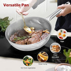 SUNHOUSE 11 Inch Tri-Ply Stainless Steel Frying Pan, Whole-Clad No Coatings Skillet with Stay-cool Handle for Cooking, Durable & Oven Safe to 500°F, Dishwasher Safe, Compatible with All Cooktops