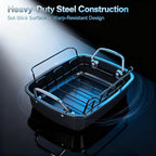 24lb Carbon Steel Nonstick Roasting Pan with Rack - BPA Free, Leak-Proof, 450°F Heat Resistant (17x13x4in) | Oil-Draining, Dishwasher Safe for Thanksgiving Christmas Turkey