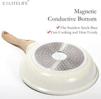 ESLITE LIFE Nonstick Ceramic Frying Pan Skillet with Lid, Non-Toxic Egg Omelette Kitchen Cooking Pans Compatible with All Stovetops (Gas, Electric & Induction), PTFE & PFOA Free (White, 9.5" w/Lid)