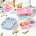 4 Pack Adult Lunch Box Set, Reusable 3-compartment food containers, Microwave and Dishwasher Safe (4 light color)