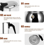 Stovetop Espresso Maker, 6Cup 300ML Stainless Steel Stovetop Italian Coffee Maker Transparent Glass Moka Pot, Coffee Maker Mocha Pot for Home Cafe Outdoor Office