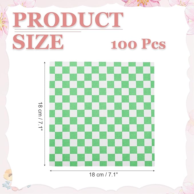 PATIKIL 7.1" x 7.1" Waxed Paper Sheets, 100Pcs Square Pattern Oil-absorbing Dry Food Wrapping Paper for Bakery Coffee Shop Home Baking Kitchen DIY, Green